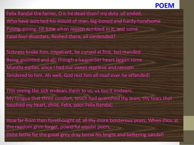 felix randal characteristics felix randal poem analysis shmoop